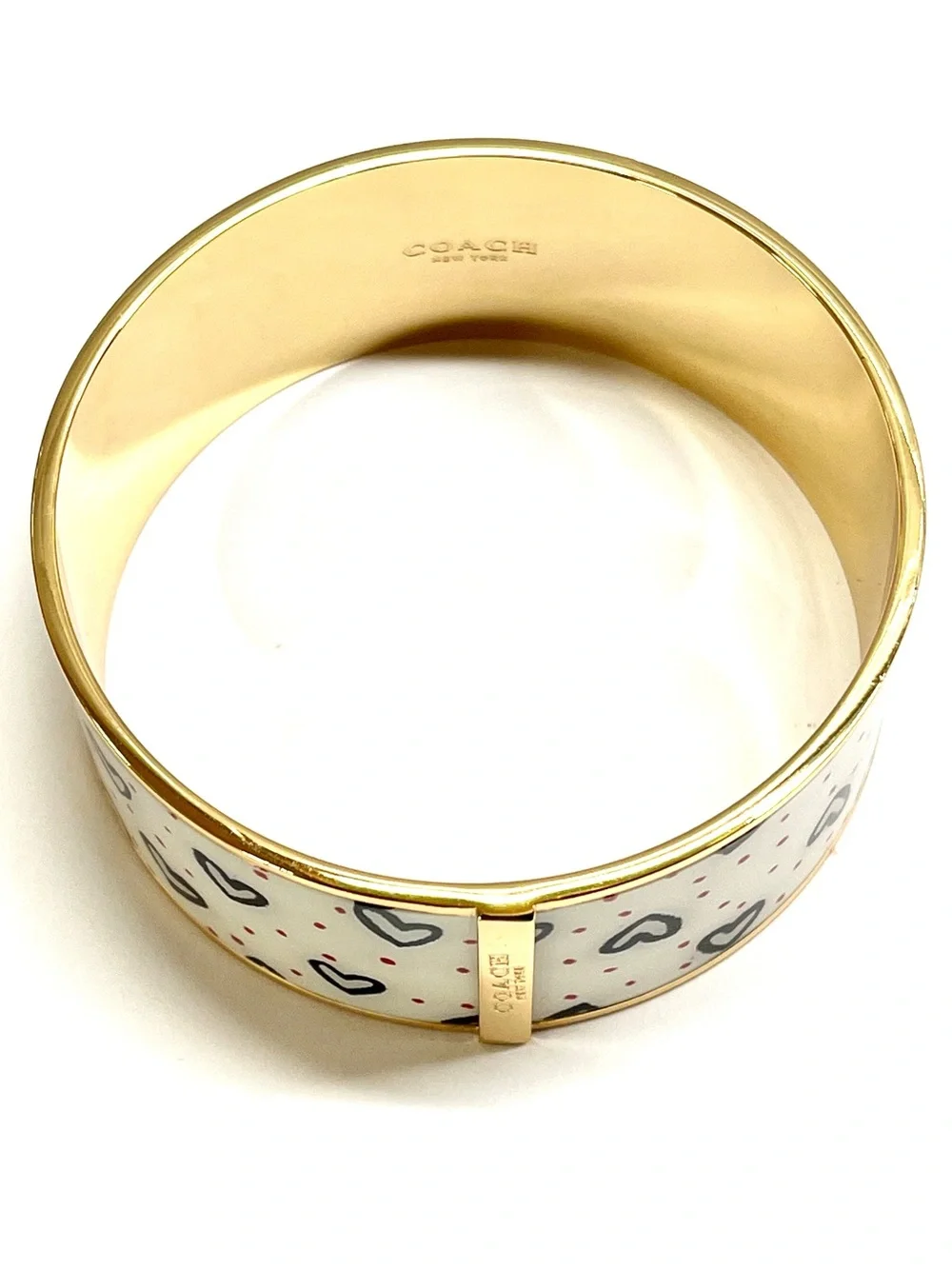 Coach Goldtone Crayon Hearts Bangle Bracelet NWOT